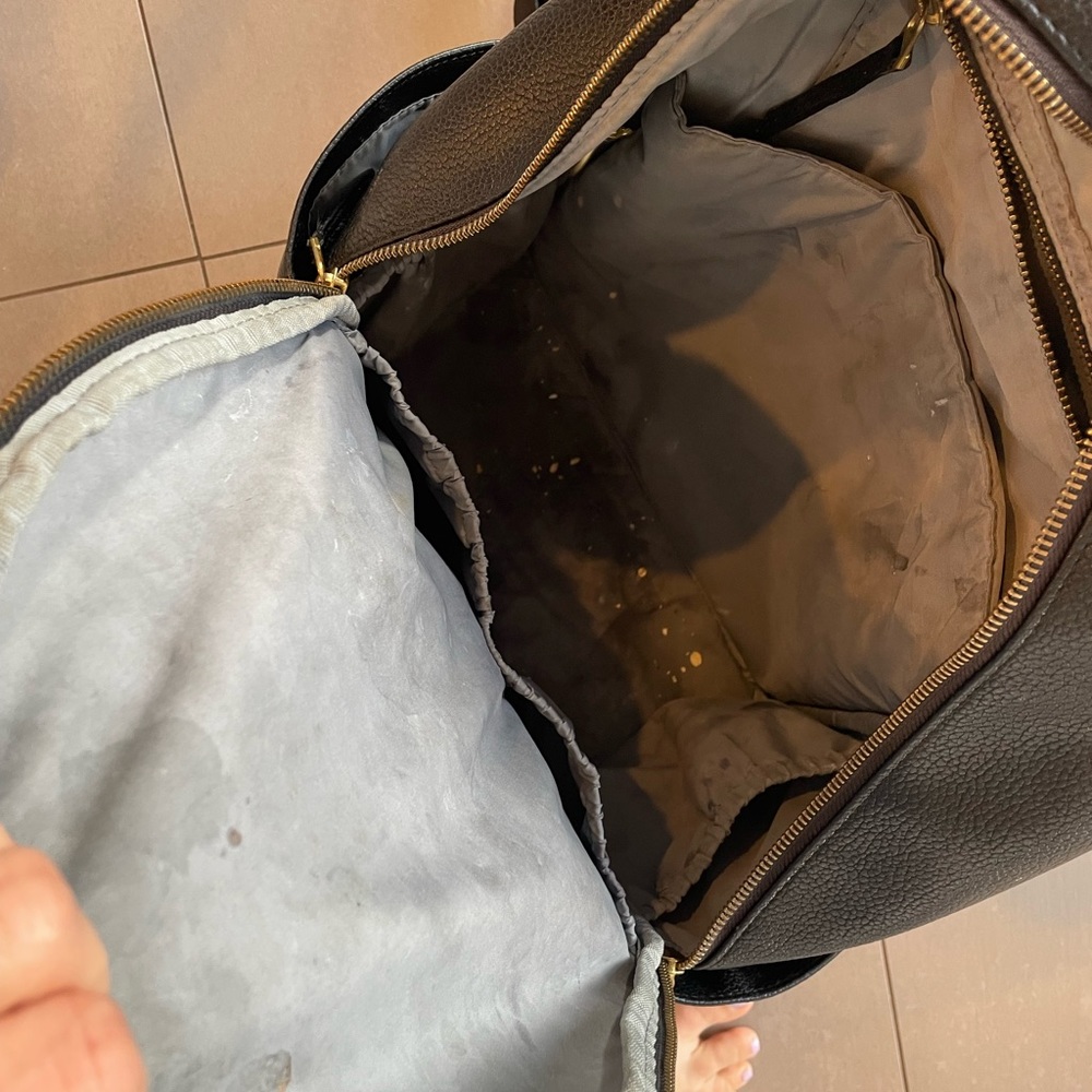 Freshly picked black leather diaper bag